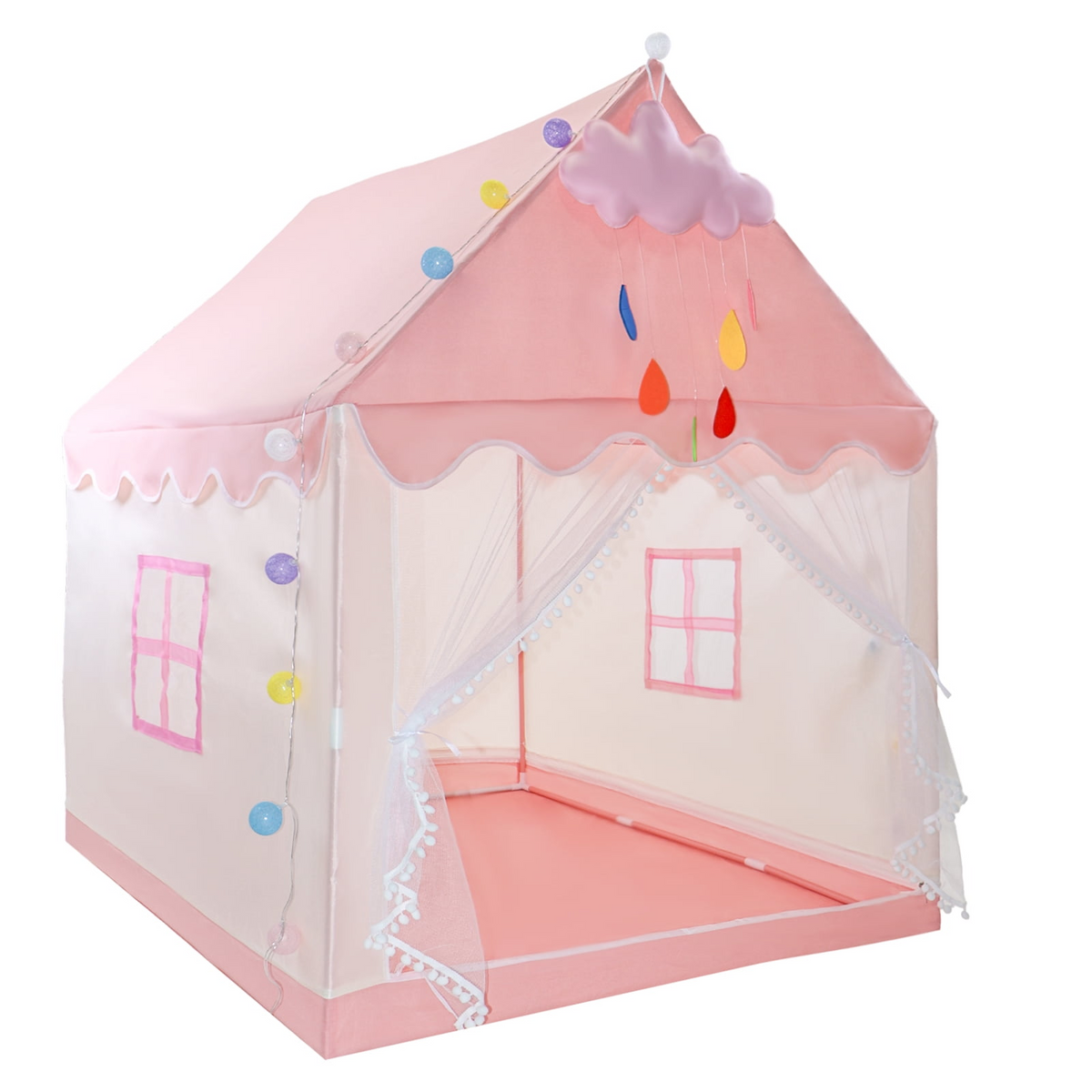 KEYAHAPPY Kids Tent Pink Princess Castle Playhouse Tent with Cloud Decoration