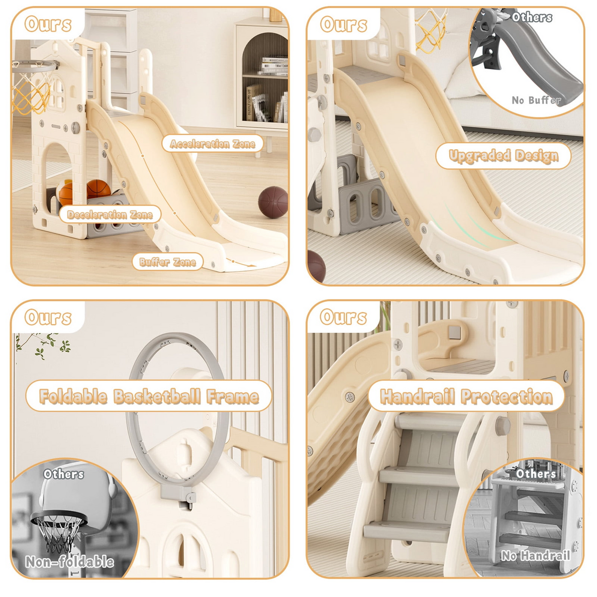 XJD 5 in 1 Toddler Slide, Kids Climber Slide with Basketball Hoop and Ball, Indoor Outdoor Playset