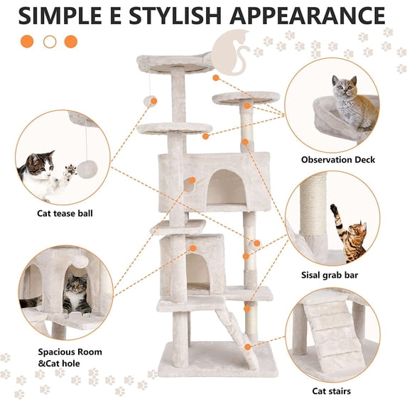 BestPet 54in Kitten Activity House with Cat Scratching Posts Stand House Cat Condo with Funny Toys