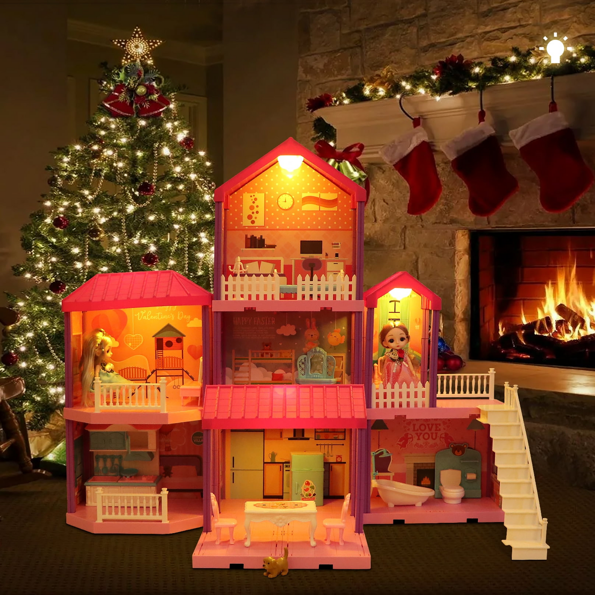Carsky 36 inch Dollhouse Playset Girl Toys, 11 Rooms with Doll Toy Figures Toddler Playhouse Christmas Birthday Gifts
