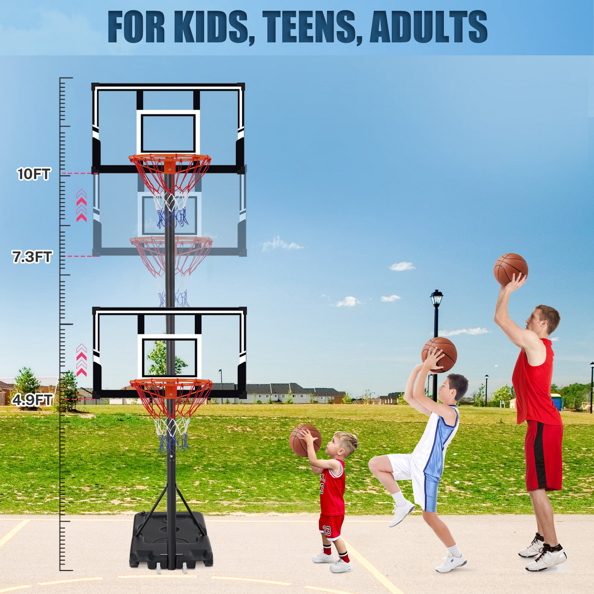 Portable Basketball Hoop Outdoor, SEGMART 4.9Ft-10Ft Height Adjustable Swimming Pool