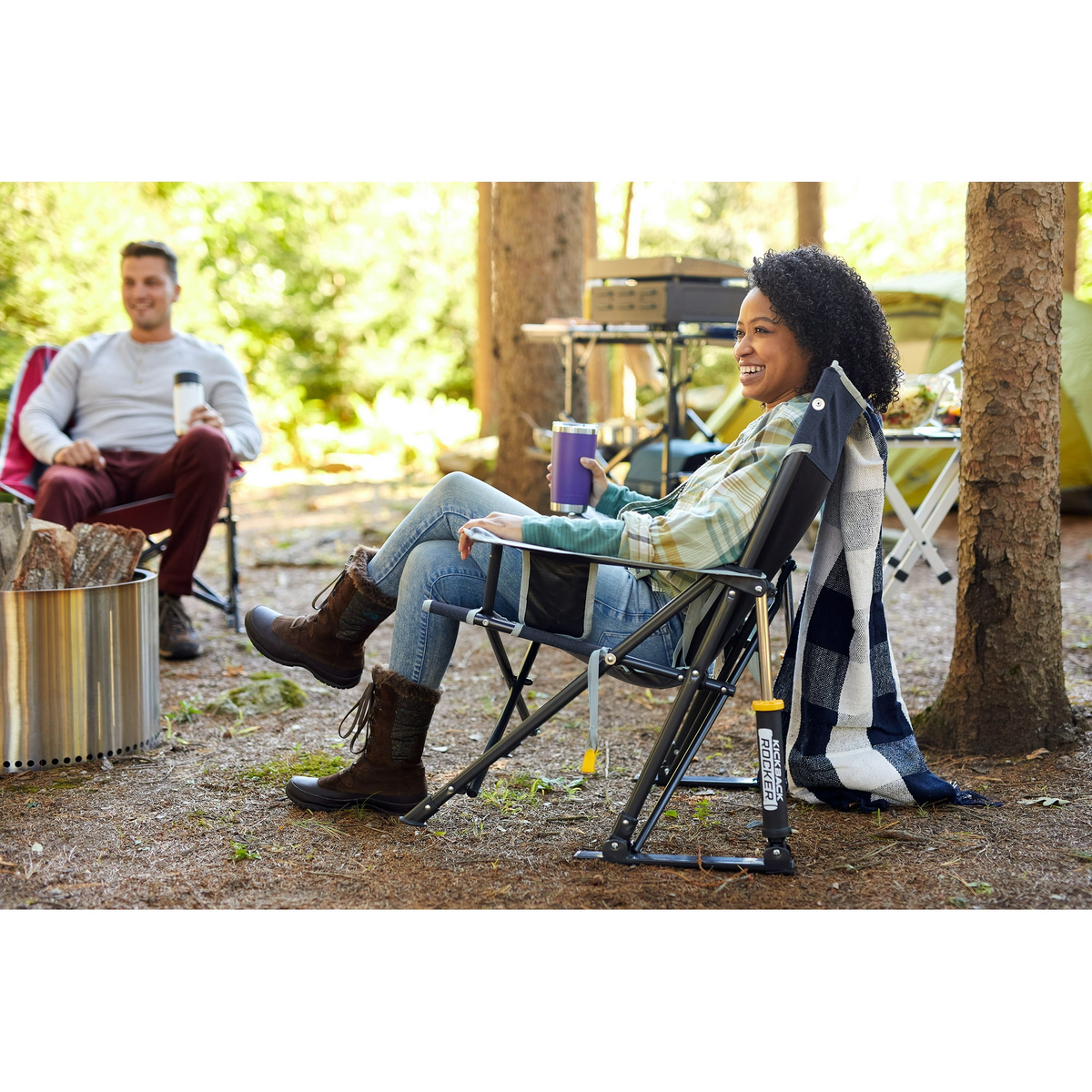GCI Outdoor Kickback Rocker Low Profile Rocking Camping Chair with Cup Holder