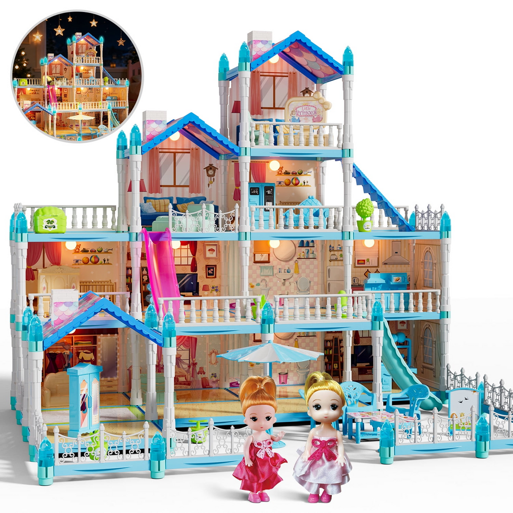 JoyStone Dollhouse with Warm Light, Pretend Play 14 Rooms DIY Playhouse