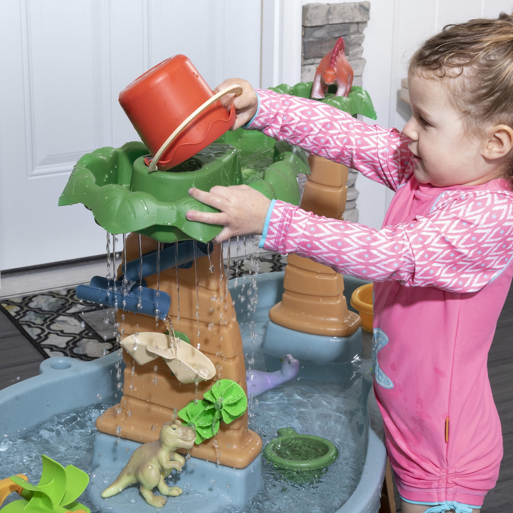 Step2 Dino Showers Multi-Color Plastic Water Table for Toddlers with 13-Piece Playset