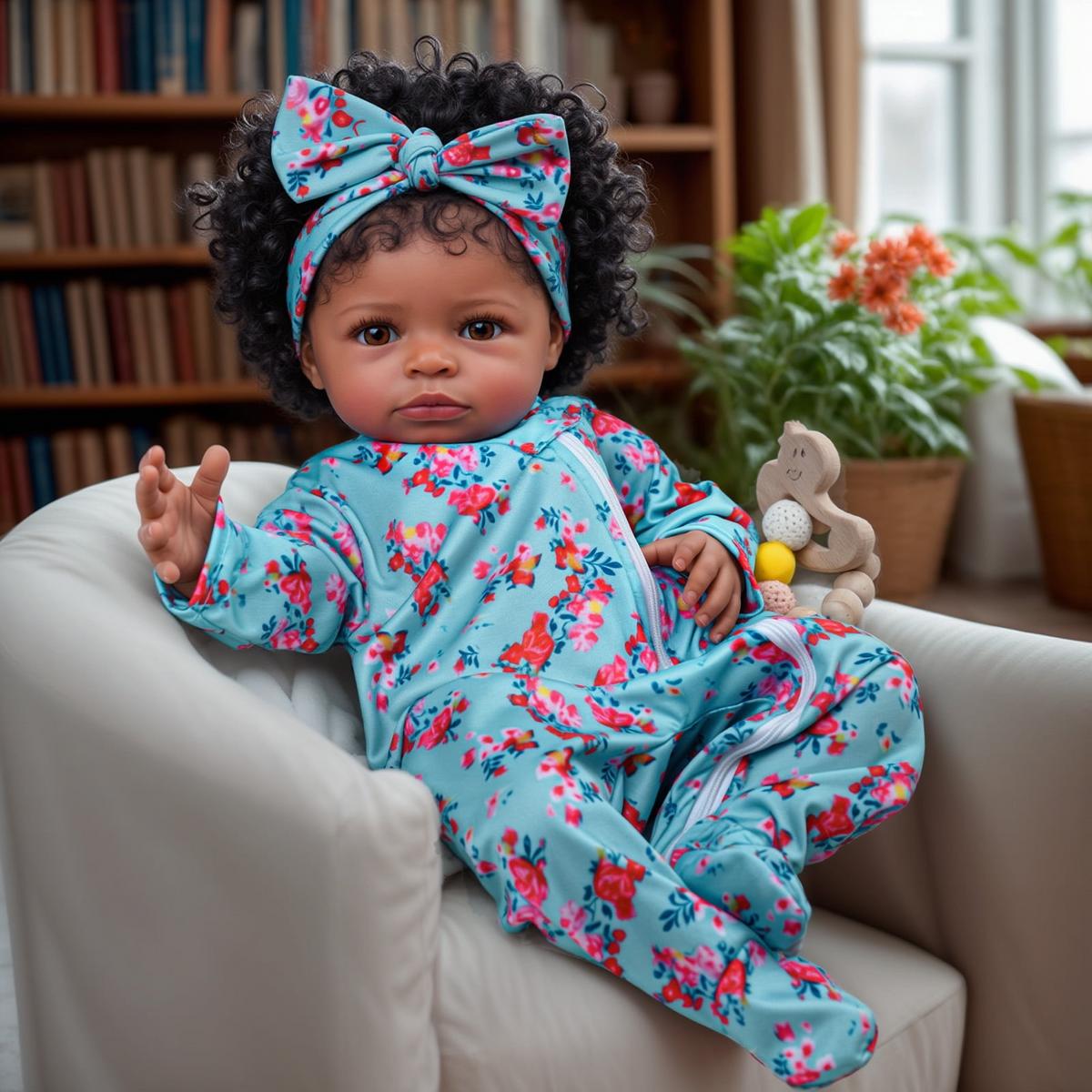 RSG 20 Inch Black Reborn Baby Doll, Handmade Soft Body Doll with Hand-Rooted Hair and Realistic Details