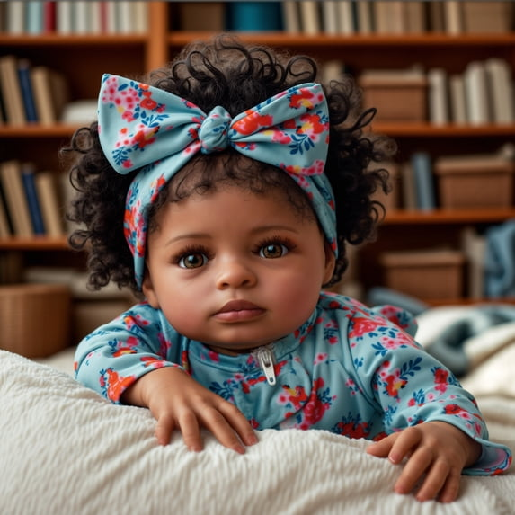 RSG 20 Inch Black Reborn Baby Doll, Handmade Soft Body Doll with Hand-Rooted Hair and Realistic Details