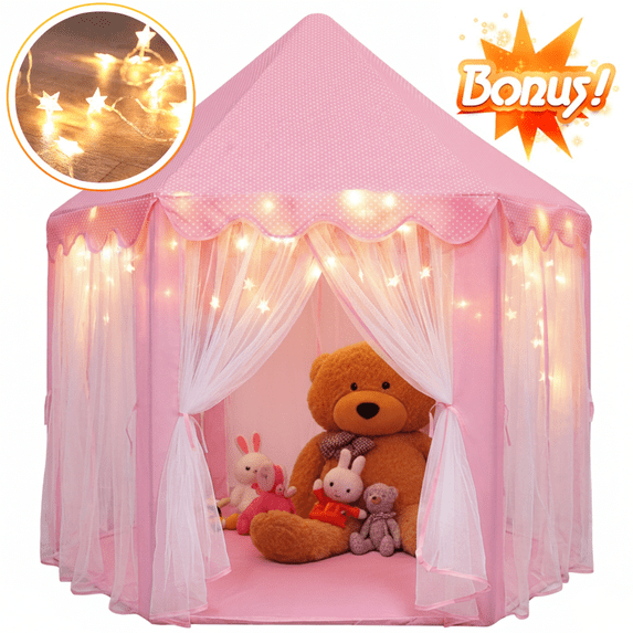 Princess Castle Playhouse Tent for Girls with LED Star Lights