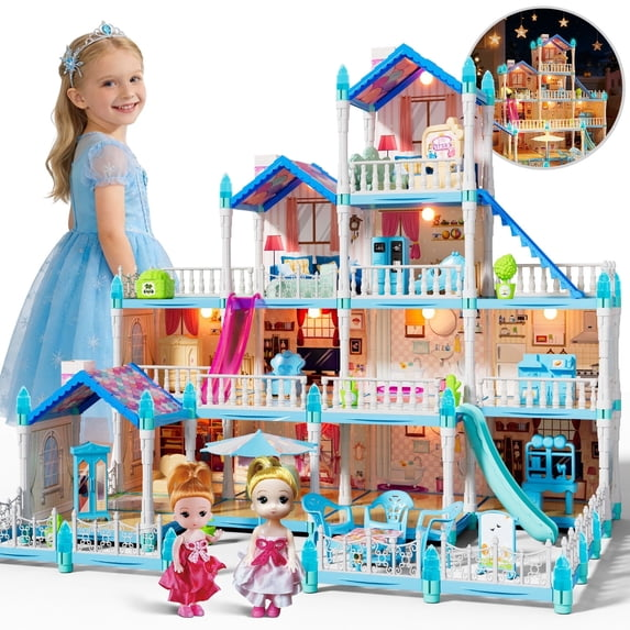 JoyStone Dollhouse with Warm Light, Pretend Play 14 Rooms DIY Playhouse