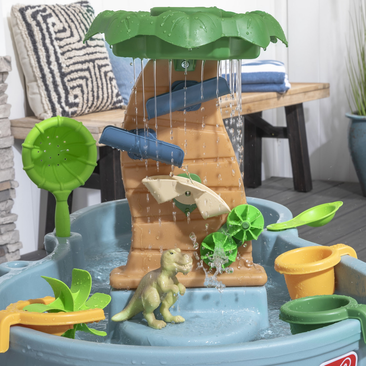 Step2 Dino Showers Multi-Color Plastic Water Table for Toddlers with 13-Piece Playset