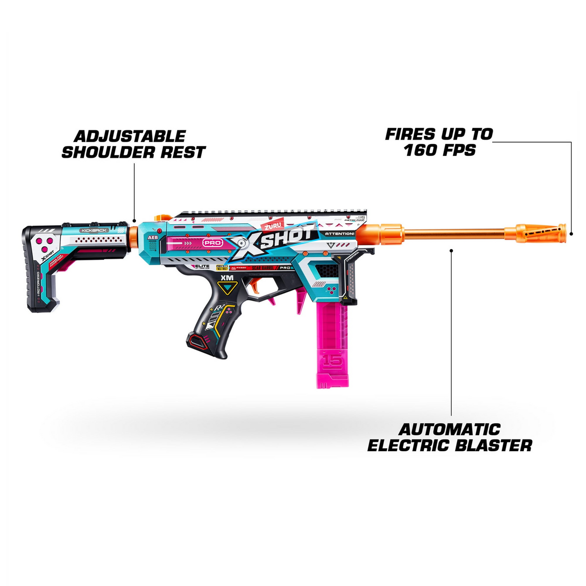XSHOT Pro Motorized Piston Pump AEB by ZURU Outdoor Blaster 40 Air Pocket Technology Half Darts