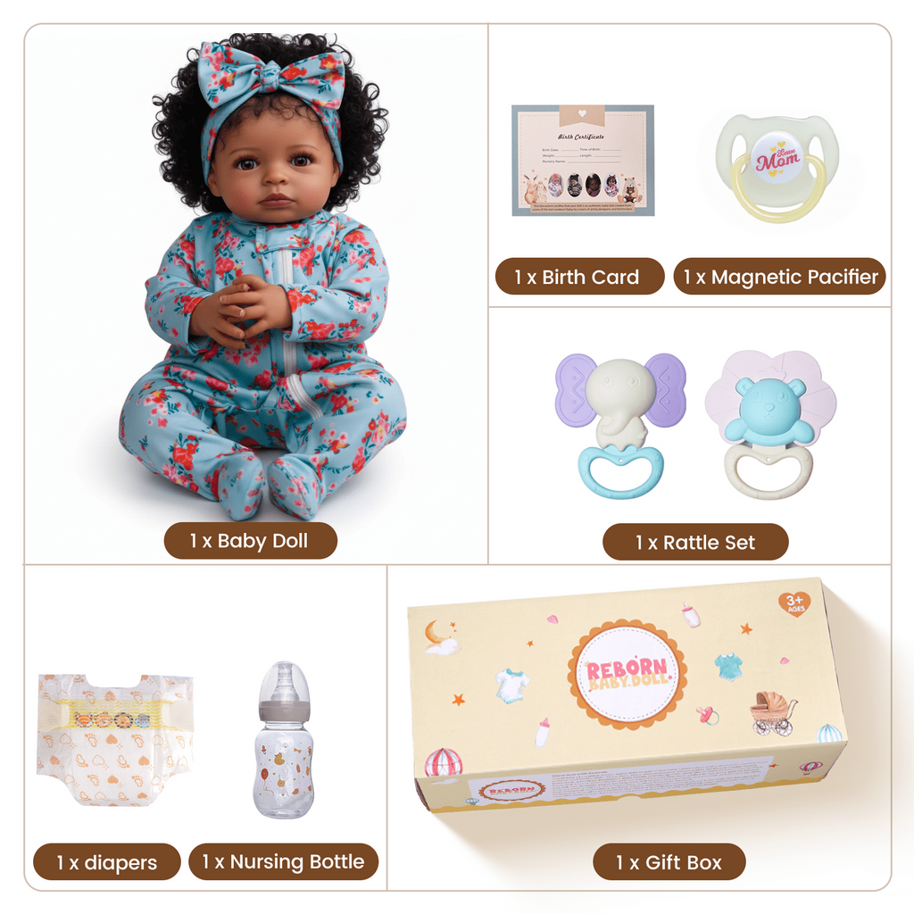 RSG 20 Inch Black Reborn Baby Doll, Handmade Soft Body Doll with Hand-Rooted Hair and Realistic Details