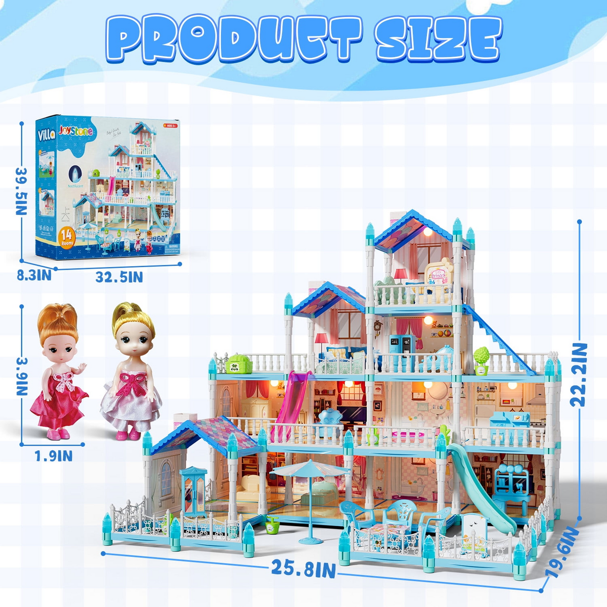 JoyStone Dollhouse with Warm Light, Pretend Play 14 Rooms DIY Playhouse