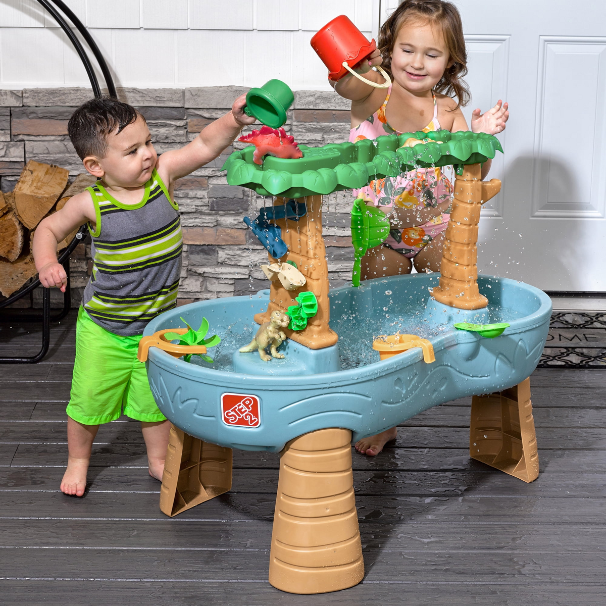 Step2 Dino Showers Multi-Color Plastic Water Table for Toddlers with 13-Piece Playset