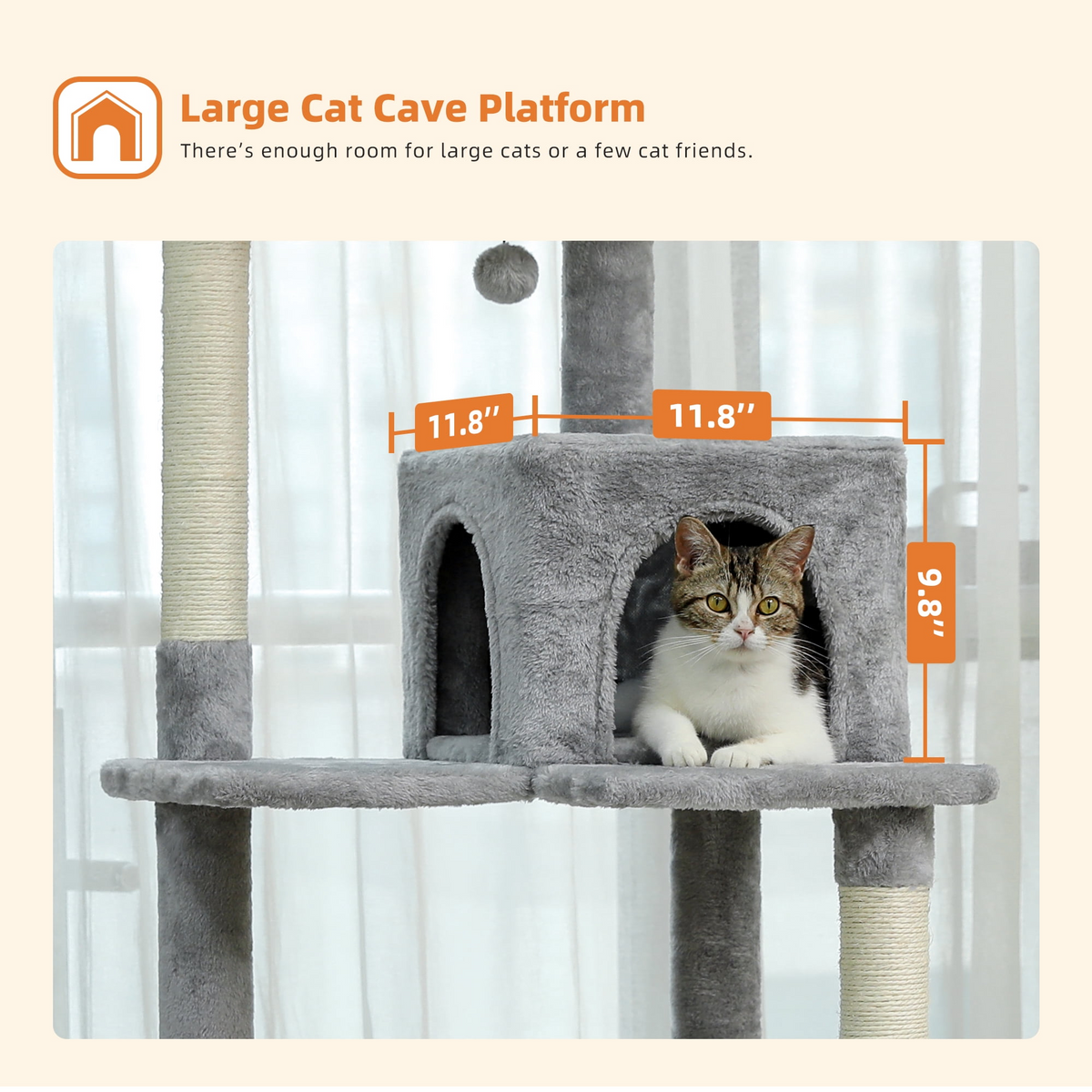 Pawz Road Cat Tree for Large Cats 56"Tall Cat Tower Condo with Scratching Post