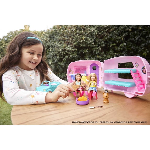 Barbie Club Chelsea Pink Camper Playset, Blonde Small Doll