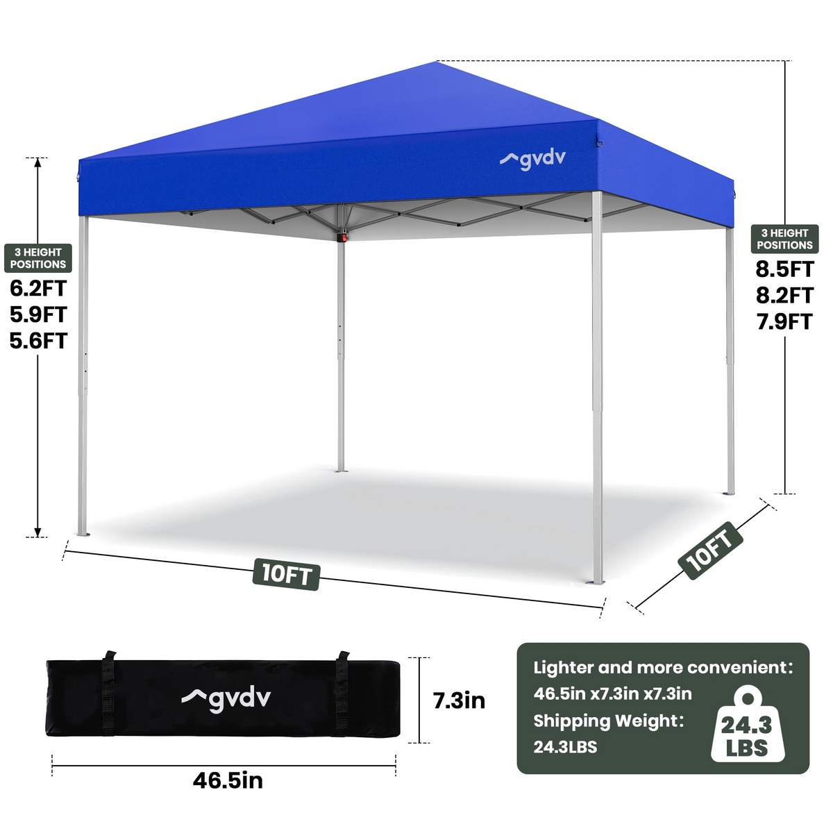 GVDV Canopy Tent, 10x10 ft Easy Pop up Outdoor Canopy Tent