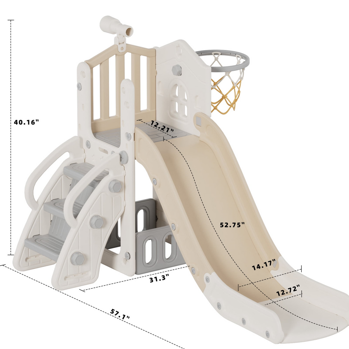 XJD 5 in 1 Toddler Slide, Kids Climber Slide with Basketball Hoop and Ball, Indoor Outdoor Playset