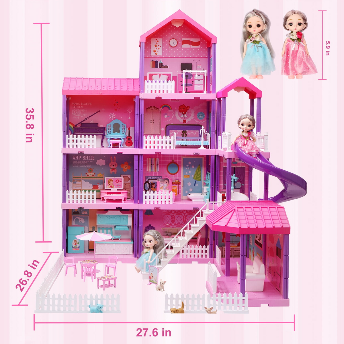 Carsky 36 inch Dollhouse Playset Girl Toys, 11 Rooms with Doll Toy Figures Toddler Playhouse Christmas Birthday Gifts