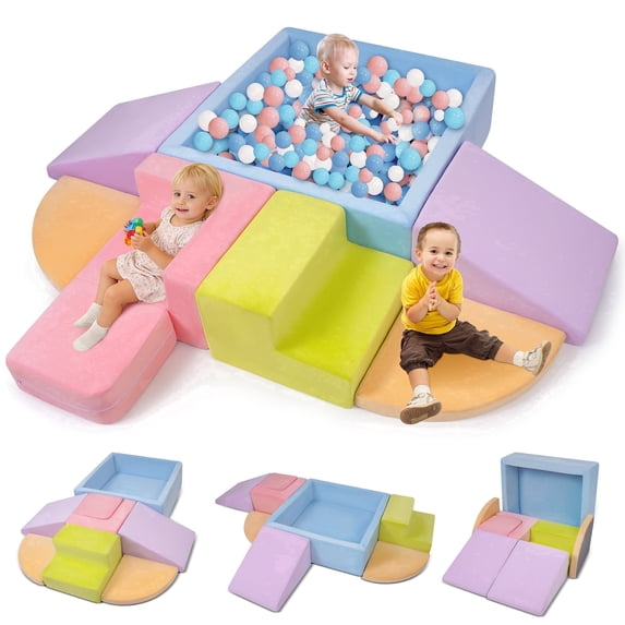 Yexmas 7-Piece Climbing Toys Soft Foam Set with Ball Pit,Indoor Play Gym Set