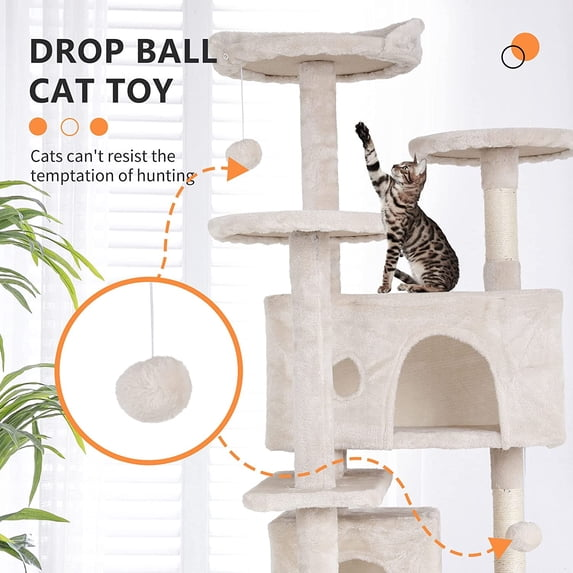 BestPet 54in Kitten Activity House with Cat Scratching Posts Stand House Cat Condo with Funny Toys