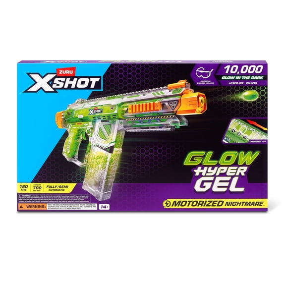 XSHOT Hyper Gel Glow Nightmare Blaster by ZURU Outdoor Motorized with 10,000 Pellets